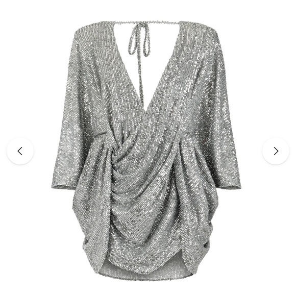 “Center of Attention” by Ellae Lisque Silver Sequin Wrap Dress only worn 1x - Picture 5 of 6